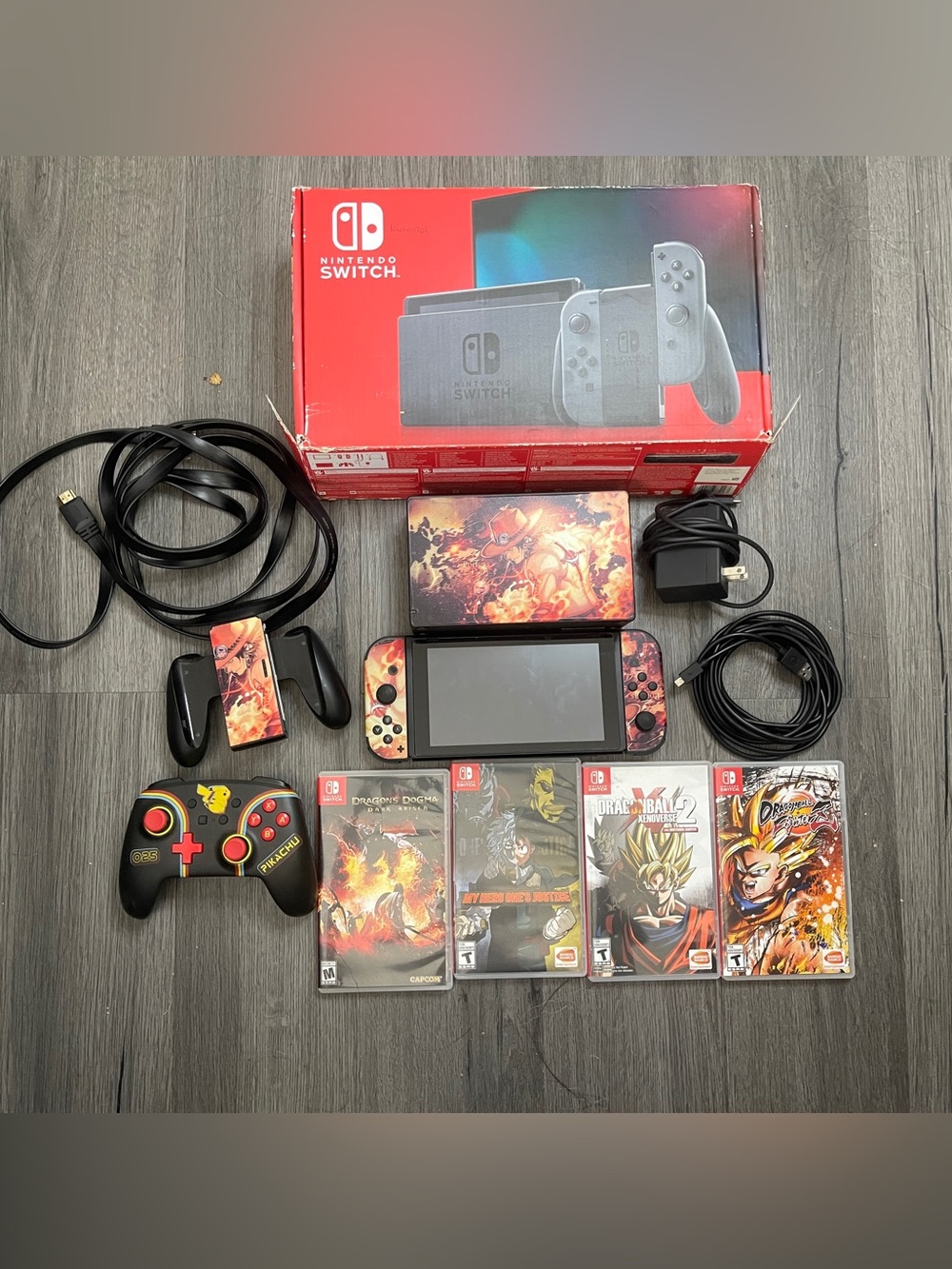 Nintendo Switch HAC-001(-01) Console w/ Joy-Con, Case, 128 GB Micro SD, Games